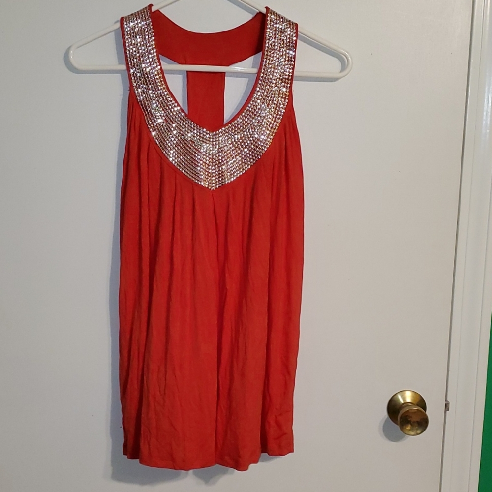Lola B women's M red with sparkle embelished neckline tank top